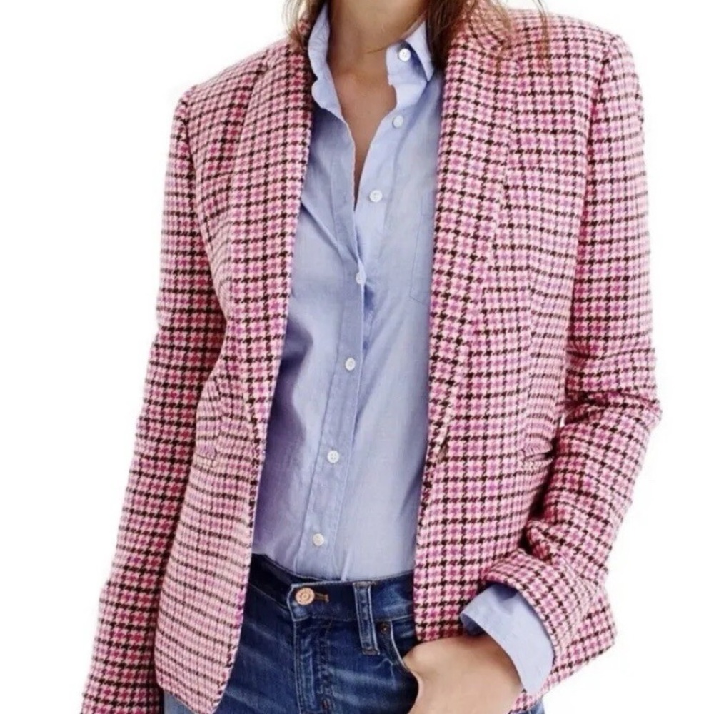 J. Crew Pink and Brown Houndstooth Blazer BNWT